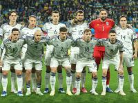 Italy's players pose for the team photo prior to the UEFA EURO 2024 Group C qualifying football match between Ukraine and Italy at the BayArena Stadium in Leverkusen, western Germany on November 20, 2023. (Photo by LEON KUEGELER / AFP)