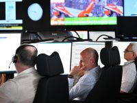 Members of staff work on computers in the Network Control Room inside Easyjet's new operations Integrated Control Centre (ICC) in Luton, north of London on May 22, 2024. A cutting-edge facility featuring artificial intelligence (AI) -- Easyjet's new control centre is tasked with handling about 2,000 mostly-European flights per day as the British airline eyes record summer demand. (Photo by Justin TALLIS / AFP)