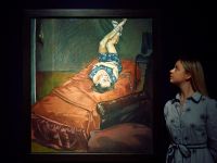  staff member looks at a painting by Paula Rego 'Untitled No. 7', estimate: £1,200,000 1,800,000 during a photocall at Christie's auction house ahead of the 20th/21st Century Evening Sale in London (.photo by afp)