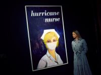 A gallery assistant poses with Hurricane Nurse by Richard Prince during a photocall for the 20/21 Century London Evening Sale , The artwork is estimated to go under the hammer for 3,500,000 5,500,000 GBP (4,158,000 - 6,535,000 EUR / 4,590,000 - 7,213,000 USD (.photo by afp)