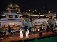 The event was divided into distinct zones, each offering unique attractions.  The Shoreline Display presented an adrenaline-pumping showcase of sleek speedboats, fishing vessels, and luxurious tenders from top GCC and international builders.  Meanwhile, the Oceanic Display dazzled visitors with a collection of luxury yachts and boats from world-renowned builders, emphasizing their exceptional design, craftsmanship, and the unparalleled lifestyle they offer. (Photo by Afp) 