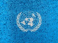 علم الأمم المتحدة على خلفية تكنولوجية.