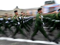 Russian servicemen march at Red Square during the general rehearsal of the Victory Day military parade in Moscow on May 6, 2018. Russia marks the 73rd anniversary of the Soviet Union's victory over Nazi Germany in World War Two on May 9.
Kirill KUDRYAVTSEV / AFP