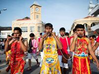 Devotees of the Loem Hu Thai Su shrine parade during the annual Vegetarian Festival in Phuket on October 12, 2018. Jewel SAMAD/AFP