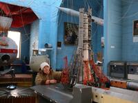 A guide waits for visitors at the space museum located in Saint Paraskeva church in Pereyaslav-Khemlnytsky, a small town some 80 kilometers southeast of Kiev on January 11, 2019.
ALEKSEY FILIPPOV / AFP