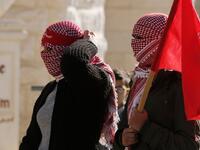 Female Palestinian protestors take part in clashes with Israeli forces following a demonstration by the Popular Front for the Liberation of Palestine (PFLP) in Bethlehem in the Israeli occupied West Bank.
(Musa AL SHAER / AFP)