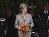 Queen Margrethe of Denmark participates in a wreath laying ceremony to mark the 100th anniversary of the end of World War I in Mindeparken in Aarhus, on November 11, 2018. 
Bo Amstrup / Ritzau Scanpix / AFP