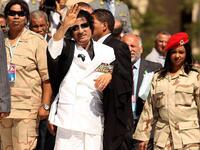 Gaddafi and his "Virgin" guards (Amazonian Guard)