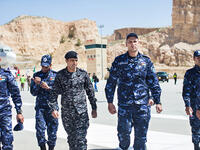 The Palestinian team walks toward their first exercise following the opening ceremonies of the seventh annual Warrior Competition. While some of the teams were members of armed forces, several, including the Palestinian team, were police or belonging to intelligence services.