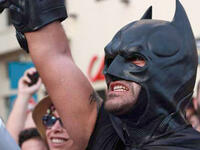 beirut protester dressed as batman