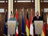German Chancellor Angela Merkel (L) gives a press conference with Lebanese Prime Minister Saad Hariri at the prime minister's office in the capital Beirut, June 22, 2018 during her official visit to Lebanon. 
(AFP/Anwar Amro)
