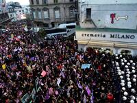 Women's rights activists gather to march through Taksim Square to protest against gender violence in Istanbul, on November 25, 2018, on the International Day for the Elimination of Violence against Women. 
Yasin AKGUL / AFP