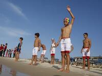 Aged between 11 and 16, they make up a rare swimming club in the Gaza Strip, and perhaps its only mixed-sex one. (SAID KHATIB / AFP)


