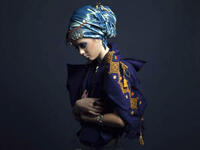 One of Palestine fashion designer Omar Joseph’s garments on the exhibition at Mosaic Rooms. “What I want is to push the underlying concepts of Palestinian garments in novel and perhaps extreme directions, while maintaining their unique elements and visual identity,” says Joseph. (Tarek Moukaddem)