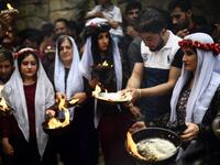 The Yazidi new year is welcomed with candles and lamps in the Lalish Vallley, Iraq. The celebrations announce the birth of spring and a new cycle of life, commemorating the creation of the universe and honoring nature. 