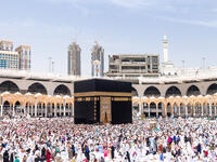Holy Kaaba inside Masjid Al Haram or Grand Mosque of Mecca. People walking around 7 circles making Tawaf, a part of Hajj and Umrah. (Shutterstock/ File)