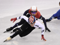South Korea's Lim Hyojun takes the gold in the men's 1,500m short track speed skating A final event during the Pyeongchang 2018 Winter Olympic Games, at the Gangneung Ice Arena in Gangneung on February 10, 2018. 
(ARIS MESSINIS / AFP)