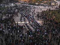 Egyptian demonstrators pray in central Cairo during the demonstration.