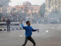 Egyptian demonstrators protest in central Cairo to demand the ouster of President Hosni Mubarak.