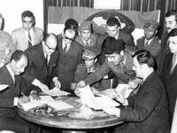 He kept controversial company: April 18, 1971 Syria´s President Hafez al-Asad (R) with President Anwa4r Al-Sadat (L) of Egypt and Qaddafi(sitting in the center).