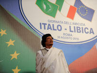 Gaddafi always one for the spotlight: here on an official two-day visit to Italy for talks with another colorful leader Prime Minister Silvio Berlusconi. 