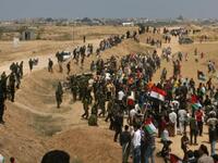 Egypt's Edge: This much infiltrated border was breached May 15, 2001 by Palestinian protestors. Palestinian Hamas security forces stand guard at Rafah border terminal between Egypt and the southern Gaza Strip during a rally to mark the 63th anniversary of the "Nakba".