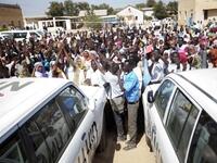 Sudanese students protesting against the visit of Darfur mediators from Qatar and the UN outside the University of Zalingei.