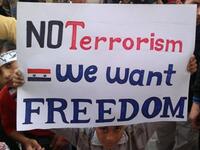 Banias Boy: Other banners witnessed bear the words in Arabic: "Mother, prepare my shroud, the Syrian people aren't cowards" .