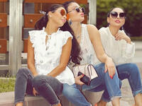 The Lebanese diva and her sisters sported casual looks with denim tight pants