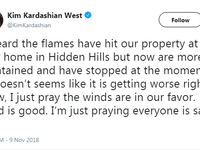 كيم كارداشيان: أخلت منزلها يوم الخميس الماضي، وكتبت على "تويتر": "علمت أن النيران وصلت إلى منزلنا.. ولكن تم احتواؤها بشكل أفضل الآن وتوقفت".