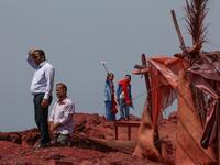 Visitors take a selfie picture on the Hormuz Island in the Gulf Strait of Hormuz, off the Iranian port city of Bandar Abbas, on April 29, 2019.  ATTA KENARE / AFP