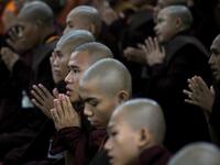 Buddhist monks attend the annual meeting of the ultra-nationalist group Buddha Dhamma Parahita Foundation, previously known as Ma Ba Tha, in Yangon on June 17, 2019.  SAI AUNG MAIN / AFP