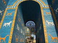 A picture taken on June 29, 2019 shows the the Ishtar Gate at the ancient archaeological site of Babylon, south of the Iraqi capital Baghdad.  Hussein FALEH / AFP