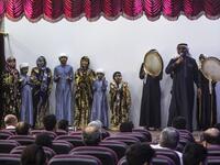 Members of a traditional music and dance group perform at the first cultural centre to open since ISIS ended  its rule in the eastern Syrian city of Raqa on May 1, 2019. DELIL SOULEIMAN / AFP