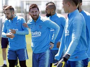 جانب من تدريبات فريق برشلونة