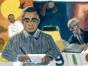 صورة مرسومة للأديب المصري أحمد خالد توفيق على غوغل.