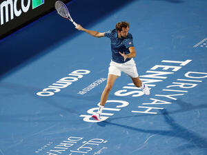 Daniil Medvedev in action on day one of the Diriyah Tennis Cup. (Supplied)