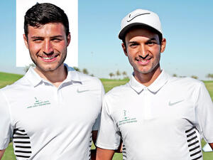 Faisal Salhab and Saud Alsharif during a break in training at Royal Greens Golf and Country Club. (Photo/Supplied)
