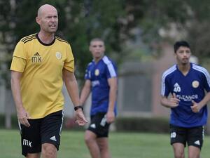 Al Jazira coach Marcel Keizer keeps a close watch on his players during a training session at Al Jazira's Emirates Palace training center. - Supplied photo