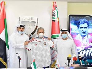 New UAE coach Jorge Luis Pinto (centre) was officially unveiled at the UAEFA headquarters in Dubai on Wednesday. - Supplied photo