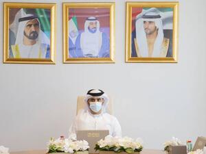 Sheikh Mansoor chairs the meeting of the Council's Board of Directors, where Dubai Sports Council's seven-point Strategic Plan for 2021-2030 topped the agenda. (Photo: Khaleej Times)