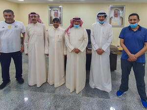 Group photo of the head of the association Sayar Al-Enezi, and members of the council (Photo: KUNA)