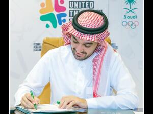 SAOC President Prince Abdul Aziz bin Turki Al-Faisal at the signing of the MoU with United Through Sports group. (Supplied)