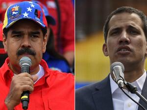 Combination picture shows Venezuelan President Nicolas Maduro (L) and opposition leader Juan Guaido. (Juan Barreto, Yuri Cortez, AFP)