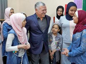 King Abdullah visits Mabarrat Um Al Hussein and Hamza Bin Abdelmuttalab Islamic Cultural Association for the Care of Orphaned Girls on Sunday (Photo courtesy of Royal Court)