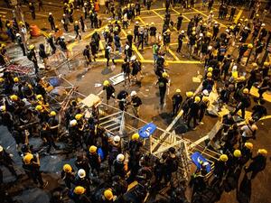 Protesters build an improvised road block after a march against a controversial extradition bill in Hong Kong on July 21, 2019. (AFP/ File Photo)