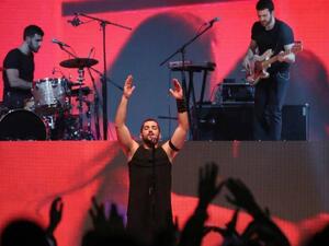 This photo shows Lebanese band Mashrou' Leila performing on stage. (AFP Photo)