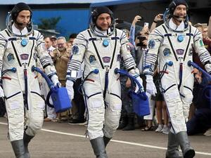 A Russian space capsule with three astronauts aboard has blasted off for a fast-track trip to the International Space Station (Twitter)