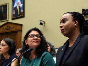 Representatives Alexandria Ocasio-Cortez (L) Rashida Tlaib (C) and Ayanna Pressley (R) hit back at a series of tweets from President Donald Trump. (AFP/ File Photo)