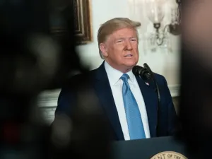 US President Donald Trump speaks about the mass shootings from the Diplomatic Reception Room of the White House in Washington, DC, August 5, 2019. (AFP/ File Photo)